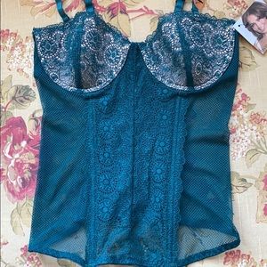 Green/Teal Lace and Mesh Corset Top